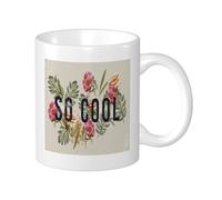 Cottage Farmhouse Ceramic Coffee Mug Retro Botanical Floral Leaves So Cool Word Green Pink Yellow Tea Brew Cup Reusable Office Pantry Cup Set of 1