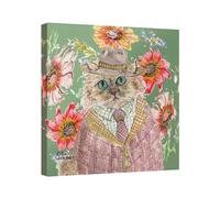 Cottage Floral Cat Canvas Print Claire Louise Multi W30 inch x H30 inch