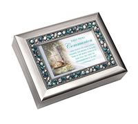 Cottage Garden First Holy Communion Brushed Silver Finish Jeweled Lid Jewelry Music Box Plays Tune Ave Maria