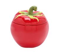 Cottage Garden - Tomato Lidded Kitchen Storage Jar - Ceramic Spring/Summer Food Container for Gifting & Homeware - H: 11 x W: 10cm.