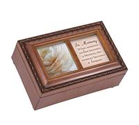 Cottage Garden Treasuring Memories Woodgrain Rope Trim Petite Music Box with Locket Plays Wind Beneath My Wings
