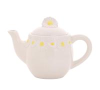 Cottage Garden - White Glazed Ceramic Daisy Teapot - Spring Floral Home Decor Gifting for Tea, Coffee, Kitchen & Dinner Parties - H: 11cm x W: 20cm.