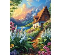 Cottage in Mountain Valley 1000 Pc Classic Jigsaw Puzzle Accompany Fairy Tale Animal Puzzle for Adults Hard Challenging Hobby Home Decor Poster High-grade Rigid Cardboard 1000 PCS