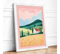 Cottage in the Hills Retro Framed Wall Art Print A2 (59.4×42cm) White, Wall Decor for Living Room, Bedroom, Office & Home, Ready to Hang, Art Gift