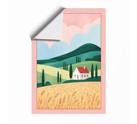 Cottage in the Hills Retro Unframed Wall Art Print A2 (59.4×42cm), Wall Decor for Living Room, Bedroom, Office & Home, Art Gift