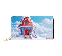 Cottage In The Snow Pattern, Women'S Wallet, Long Clutch Wallet, Credit Card Holder Wallet, Travel Coin Purse, Black, One Size