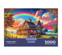 Cottage Jigsaw Puzzles Puzzles for Adults Kids. 1000 Pieces Rainbow Garden Impossible Challenge Toy Educational Games Home Decoration for Educational Games Gifts 52x38cm/1000pcs