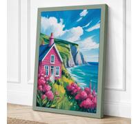 Cottage on the Cliff Coastal Canvas Wall Art Print 18x12 Inch (46 x 30 cm)