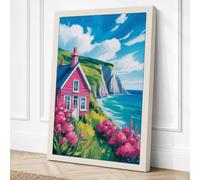 Cottage on the Cliff Coastal Canvas Wall Art Print 18x12 Inch (46 x 30 cm)