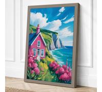 Cottage on the Cliff Coastal Canvas Wall Art Print 24x16 Inch (61 x 41 cm)
