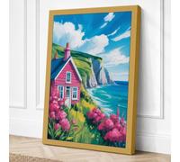 Cottage on the Cliff Coastal Canvas Wall Art Print 36x24 Inch (91 x 61 cm)