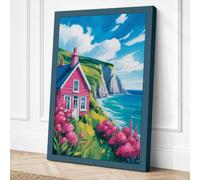Cottage on the Cliff Coastal Canvas Wall Art Print 36x24 Inch (91 x 61 cm)