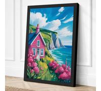 Cottage on the Cliff Coastal Canvas Wall Art Print 36x24 Inch (91 x 61 cm)