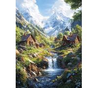 Cottage Paint by Numbers for Adults, Waterfall Paint by Numbers Crystal Art Christmas, Canvas Kits with Acrylic Paint, Hobbies for Adults Women Children, Home Wall Decor (Frameless 32x40in) U-892