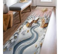 Cottage Runner Rug, Winter Cozy Snowflake Tree Winter White Low Pile Soft Rectangle Carpet Stain Resistant for Kitchen Hallway Laundry Room Entryway Decor 2x8 Ft