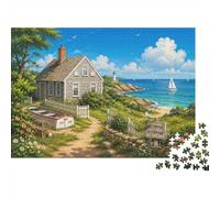 Cottage Sea Lighthouse Jigsaw Puzzle, 1000 Pcs For Adults | 52x38cm Cardboard, Brain Workout, Birthday Gift, Focus Improvement, Smooth Surface Finish