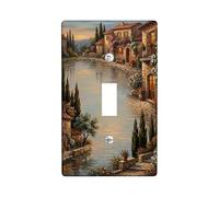 Cottage Single Light Switch Cover Plate, Rustic Mediterranean River Flowers Summer Warm Beige Plastic Standard Size Wall Switch Plates Accents for New Apartment Home Bedroom Office Decor (Single)