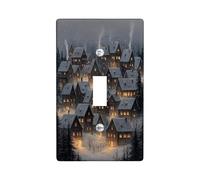 Cottage Single Light Switch Cover Plate, Winter Rustic Forest Snow Winter Dark Gray Plastic Standard Size Toggle Light Switch Cover for Bedroom Bathroom Kitchen Bathroom Decor