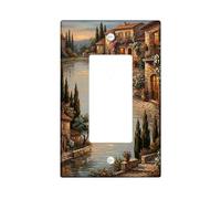 Cottage Single Rocker Light Switch Cover, Rustic Mediterranean River Flowers Summer Warm Beige Plastic Standard Size Decorative Wall Plates for Home Living Room Bedroom Bathroom Decor