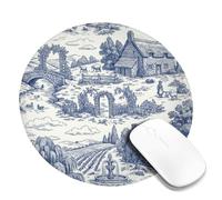 Cottage Small Mouse Pad, Rural Vintage Bridge Trees None Blue Round Rubber Smooth Stitched Edge Cloth Mousepad Desk Decor for Office Home Dorm Laptop Round 8x8 Inch