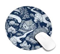 Cottage Small Mouse Pad, Scenic Rustic Tree River Fall Navy Round Rubber Smooth Portable Travel Mousepad Accessories for Office Home Computer Laptop Round 8x8 Inch