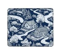 Cottage Small Mouse Pad, Scenic Rustic Tree River Fall Navy Square Rubber Non Slip Portable Mini Desk Mousepad Desk Accessories for Gaming Computer Laptop Square 8x10 Inch