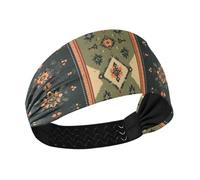 Cottage Style Flower Orange and Dark Green Cooling Sweatband Headband Stretchy Sweat Bands for Head for Basketball Football Yoga Running