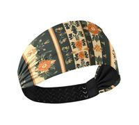 Cottage Style Flower Orange and Dark Green Moisture Wicking Comfortable Headbands for Women Stretchy Sweat Bands for Hiking Football Tennis Football
