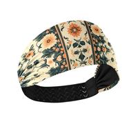 Cottage Style Flower Orange and Dark Green no Slip Headband Stretchy Hairband for Cycling Washing face Yoga Running