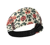 Cottage Style Flower Red and Dark Green Non-Slip Exercise Headbands for Women Elastic Sweat Band for Running Basketball Cycling Football