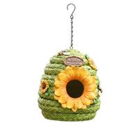 Cottage Style Outdoor Birdhouse, Sunflower & Bee Decor, Green Resin