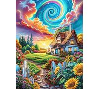 Cottage Under A Swirling Nebula Sky 300 Piece Pack Classic Jigsaw Puzzle Fairy Tale Scenery Cartoon Couple Puzzle Partners Ultra Difficult Wall Decor Easter New Year Creativity & Gift Giving 300 PCS