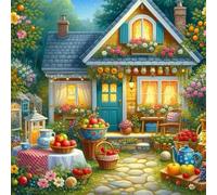 Cottage View Diamond Painting Kits for Adults,5D Courtyard Fruits Diamond Painting Kits Round Full Drill DIY Diamond Painting Kits for Beginner Diamond Art Picture Crystal Art for Home Decor 50x50cm