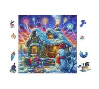 Cottage with Snowman 100 Pieces Jigsaw Puzzle For Men Educational Decompression Adults Anxiety Memory Care Mothers Valentines Premium 28x28cm