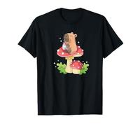Cottagecore Aesthetic Capybara Drinking Milk On Mushroom T-Shirt