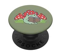 Cottagecore Aesthetic Cute Kawaii Frog Reading Book Mushroom PopSockets Swappable PopGrip
