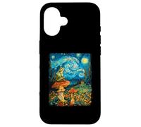 Cottagecore Aesthetic Frog Mushroom Starry Night Painting Case for iPhone 16