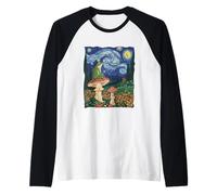 Cottagecore Aesthetic Frog Mushroom Starry Night Painting Raglan Baseball Tee