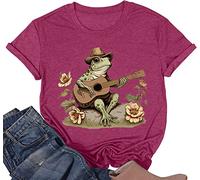 Cottagecore Aesthetic Frog Shirt Playing Banjo On Log Women Graphic Tee Shirts Cute Cottage Core Clothing T-Shirt, Wine, XL