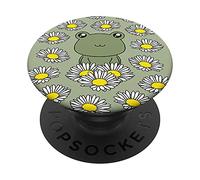 Cottagecore Aesthetic Kawaii Frog Daisy Flower Sage Green PopSockets Swappable PopGrip