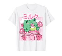 Cottagecore Aesthetic Kawaii Frog Drinking Japanese Milk T-Shirt