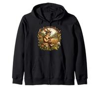 Cottagecore Aesthetic Rabbit Bunny Playing Guitar Musician Zip Hoodie
