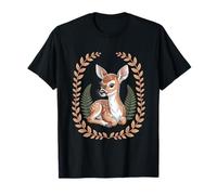 Cottagecore Baby Deer Fawn with Ferns and Laurel Wreath T-Shirt