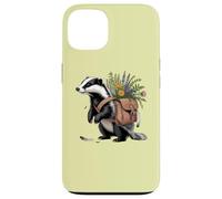 Cottagecore Badger with Flowers and Satchel Illustration Case for iPhone 13