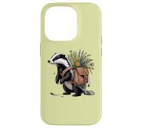 Cottagecore Badger with Flowers and Satchel Illustration Case for iPhone 14 Pro