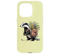Cottagecore Badger with Flowers and Satchel Illustration Case for iPhone 15 Pro
