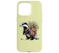 Cottagecore Badger with Flowers and Satchel Illustration Case for iPhone 15 Pro Max