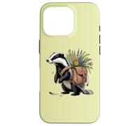 Cottagecore Badger with Flowers and Satchel Illustration Case for iPhone 16 Pro
