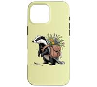 Cottagecore Badger with Flowers and Satchel Illustration Case for iPhone 16 Pro Max