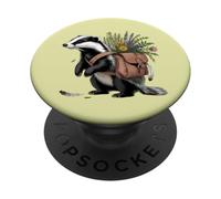 Cottagecore Badger with Flowers and Satchel Illustration PopSockets Adhesive PopGrip